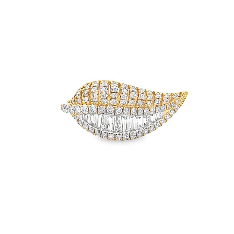 Leaf Fashion Baguette & Round G/SI Diamond Ring 0.74CT 14K Yellow