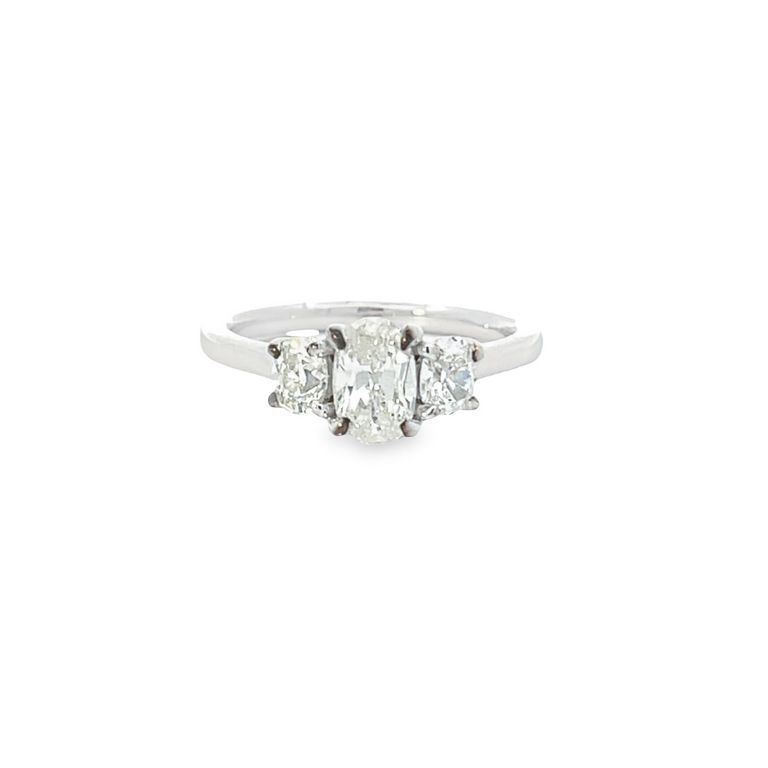 Three Stone Oval Diamond ring 1.16CT 14K White Gold G/SI-VS