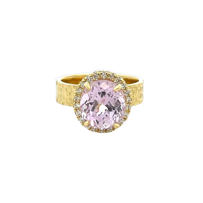 Kunzite 4.84CT & Diamond Cocktail Ring 0.20CT 18K Yellow Gold