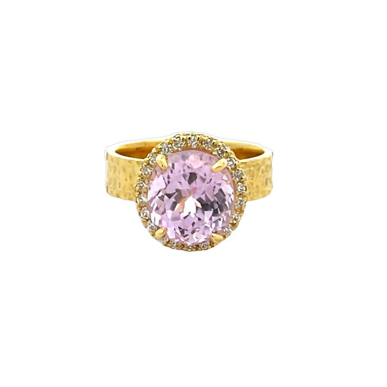 Kunzite 4.84CT & Diamond Cocktail Ring 0.20CT 18K Yellow Gold