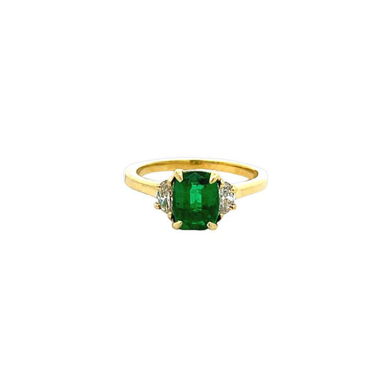 Colombian Green Emerald 1.38CT & Diamonds 0.35CT Ring in 18K Yellow Gold