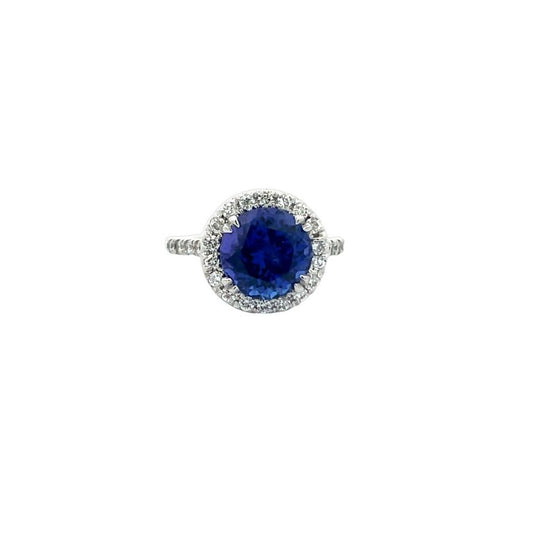 Cocktail Tanzanite & White Diamond Ring 4.97CT 14K White Gold