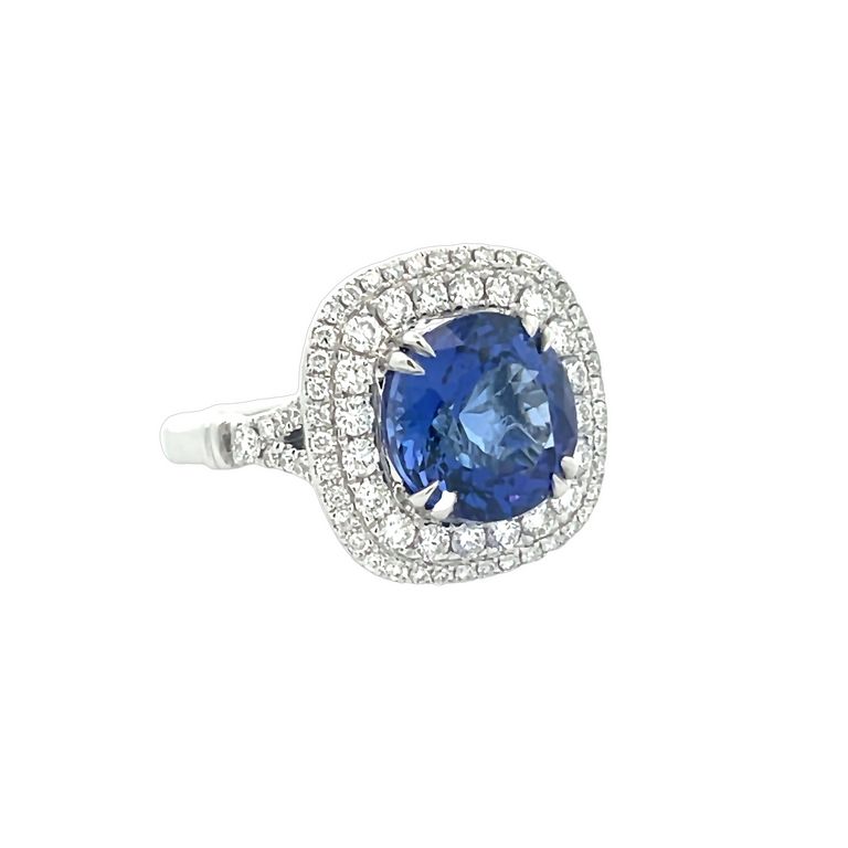 Cocktail Tanzanite 5.32CT & White Diamond Ring 1.13CT 18K White Gold