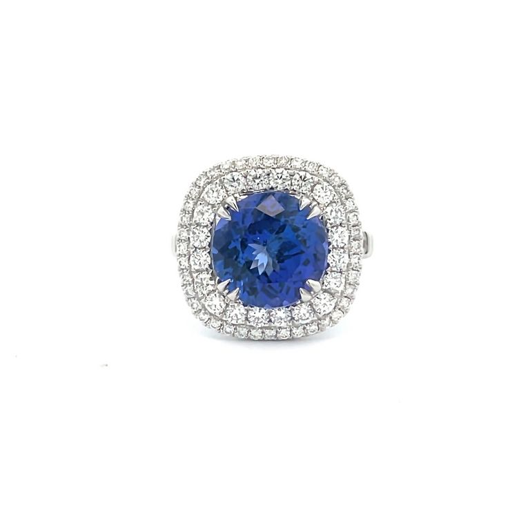 Cocktail Tanzanite 5.32CT & White Diamond Ring 1.13CT 18K White Gold