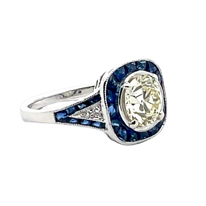 Antique Diamond 1.50CT & Blue Sapphire 2.00CT Ring in Platinum