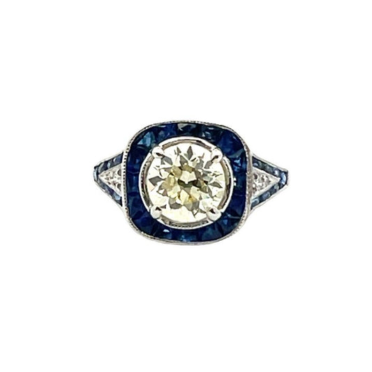 Antique Diamond 1.50CT & Blue Sapphire 2.00CT Ring in Platinum