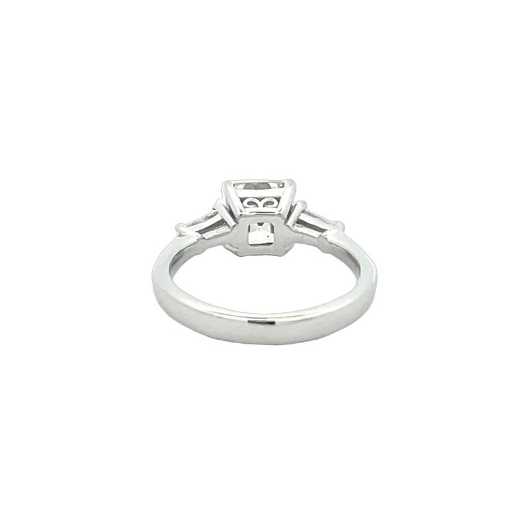 Three Stone Asscher Cut Diamond Ring with Baguettes 1.70CT BG.32ct 18K White Gold