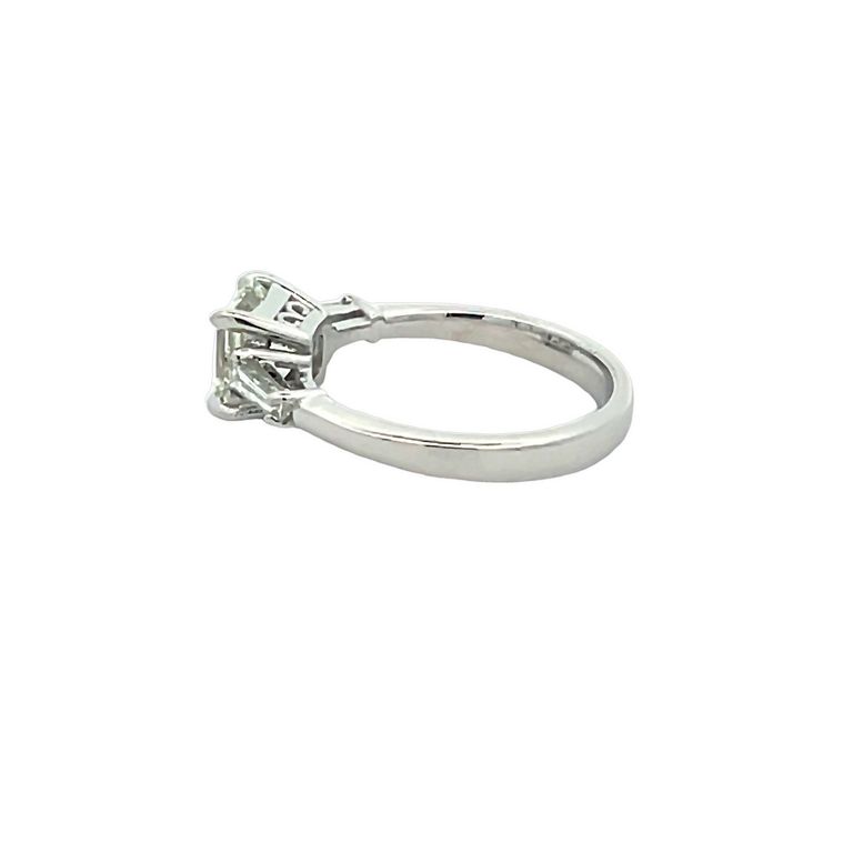 Three Stone Asscher Cut Diamond Ring with Baguettes 1.70CT BG.32ct 18K White Gold