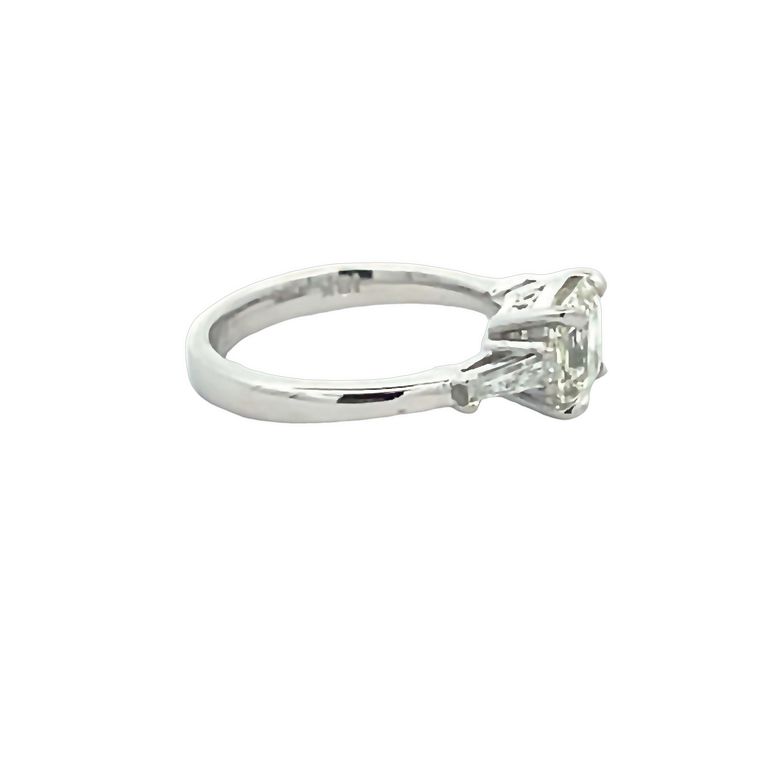 Three Stone Asscher Cut Diamond Ring with Baguettes 1.70CT BG.32ct 18K White Gold