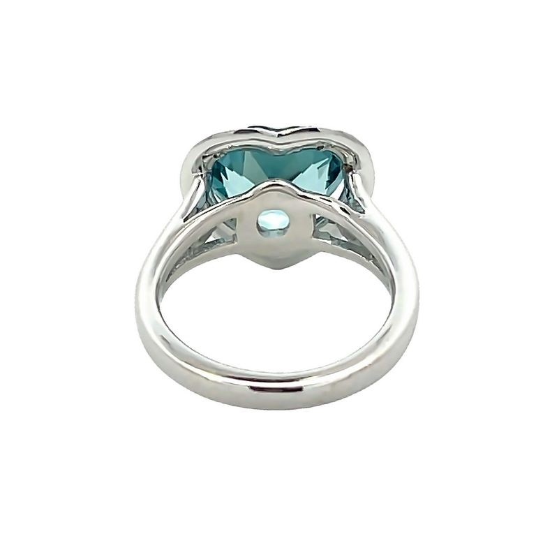 Heart Shape Aquamarine 3.30CT D 0.35CT Fashion Ring 14K White Gold