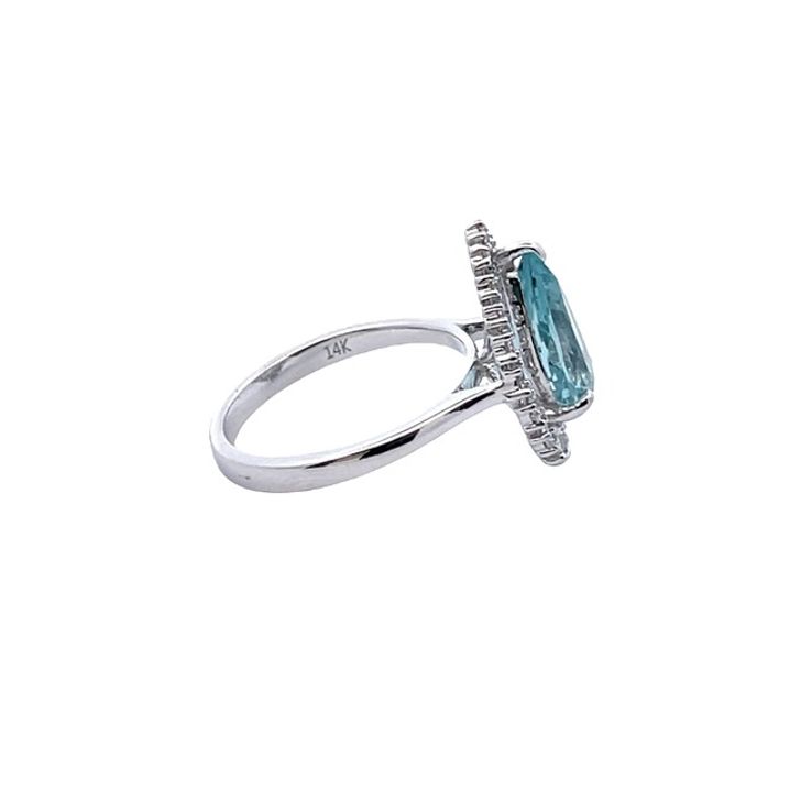 Oval Aquamarine 2.05CT Round Diamonds 0.28CT Fashion Diamond Ring 14K White Gold