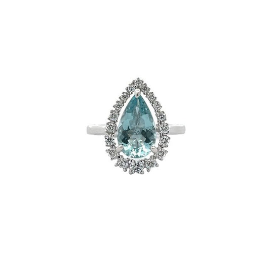 Oval Aquamarine 2.05CT Round Diamonds 0.28CT Fashion Diamond Ring 14K White Gold