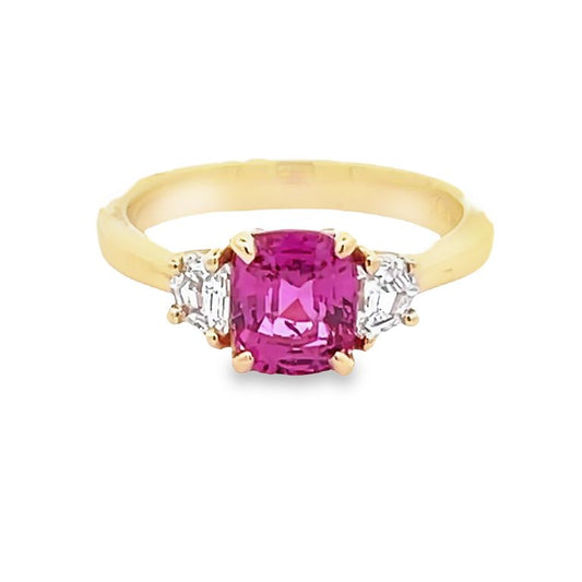 Pink Sapphire 1.74CT GIA No Heat & Cadillac Diamonds 0.39CT 18K Yellow Ring