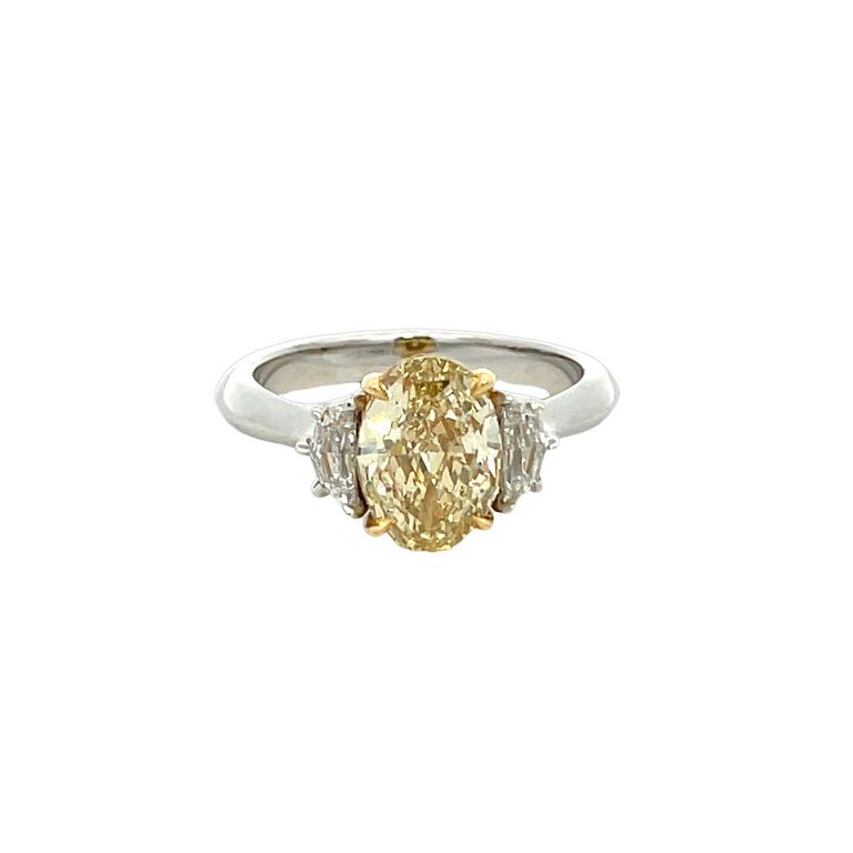 Three Stone Brown Yellow Oval Diamond 2.05CT & Half Moons .40CT GIA PLT Ring