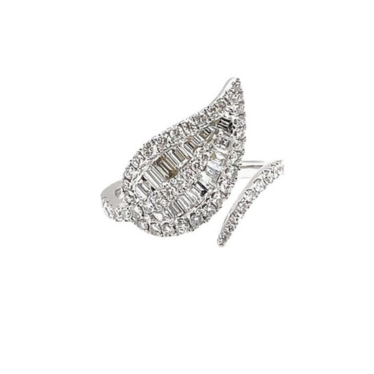 Leaf Fashion Baguette & Round Diamond Ring 1.08CT 18K White