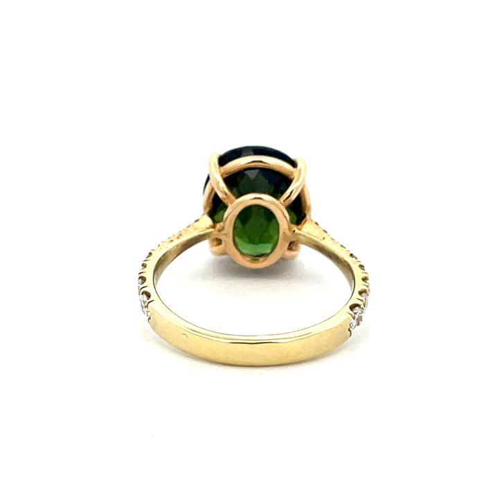 Green Tourmaline Oval 5.07CT Round Diamond 0.55CT Cocktail Ring 14K Yellow Gold