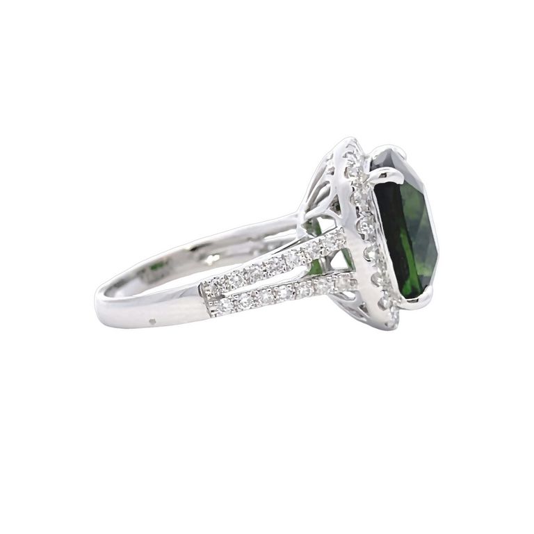 Green Tourmaline 8.34CT & White Diamond 0.77CT Fashion Ring 18K White