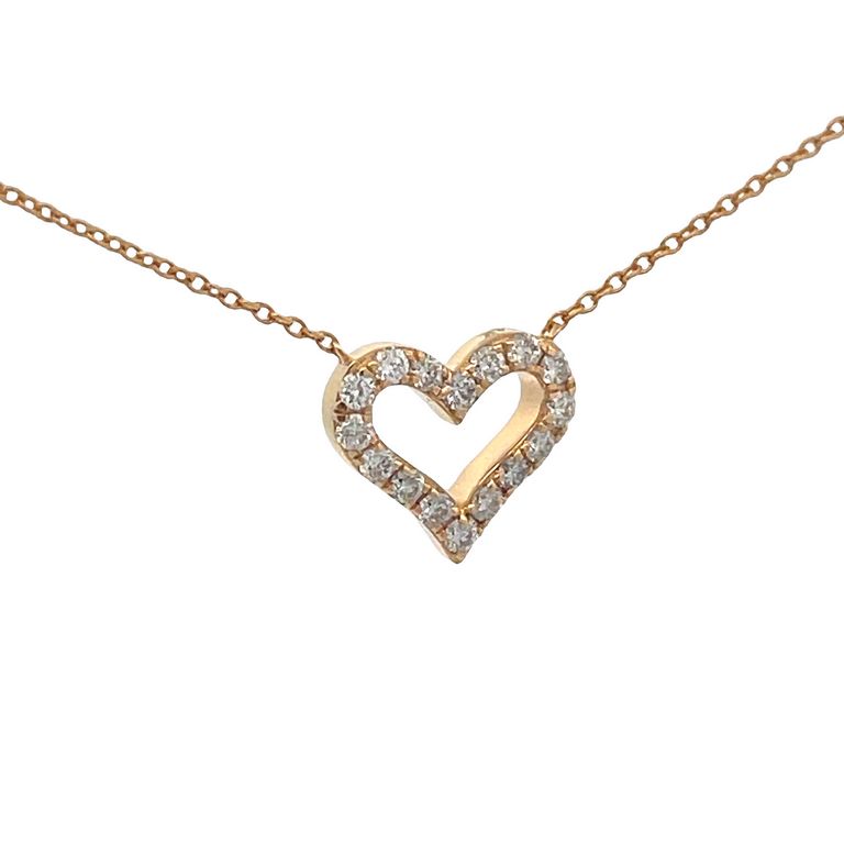 Heart in White Round Diamonds 0.29CT Pendant Necklace 14K Yellow Gold