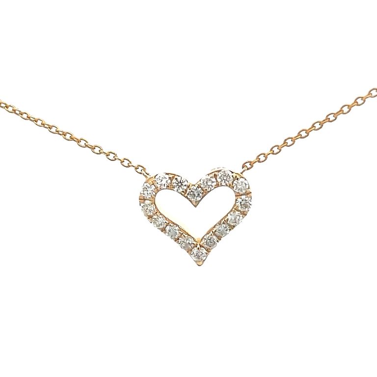 Heart in White Round Diamonds 0.29CT Pendant Necklace 14K Yellow Gold