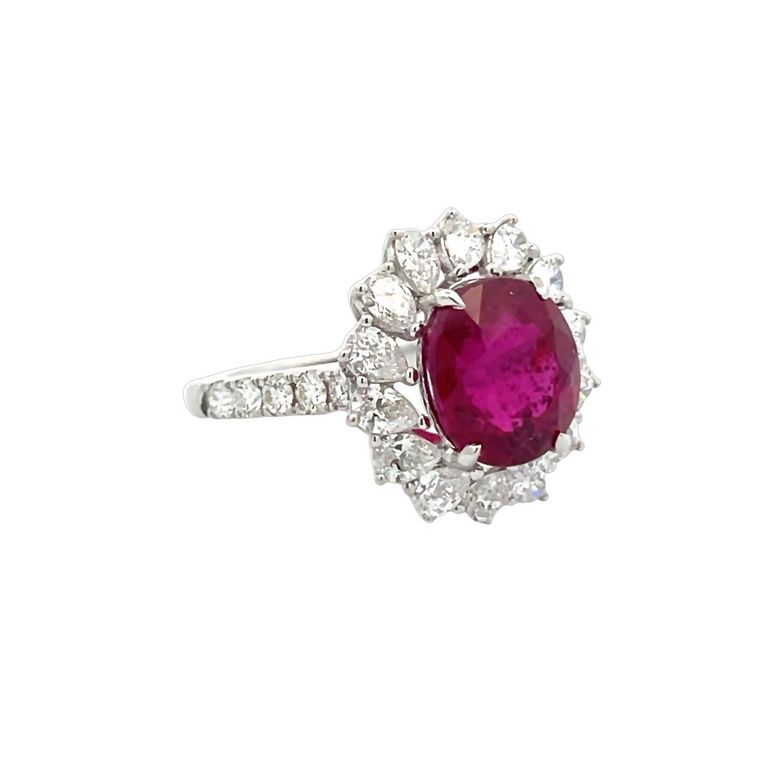 Natural Ruby GRS Certified Ring No Heat 4.51CT Pear Shape Diamonds 1.48CT