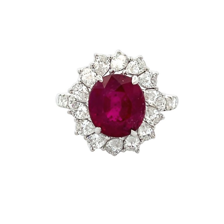 Natural Ruby GRS Certified Ring No Heat 4.51CT Pear Shape Diamonds 1.48CT