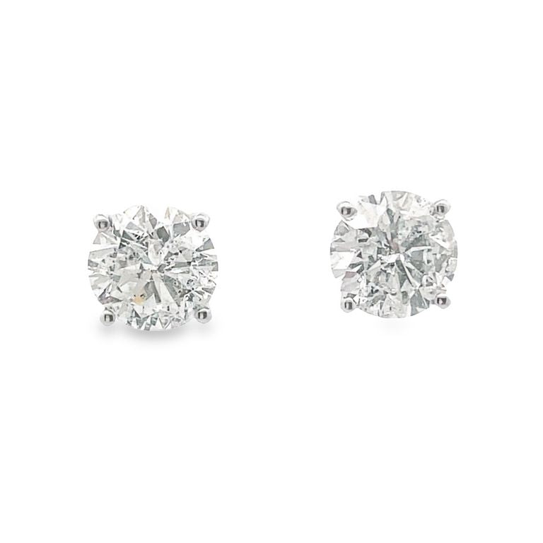 White Round Diamond 6.59 CT H/ SI1 - SI2 14K White Gold Diamond Studs Earrings