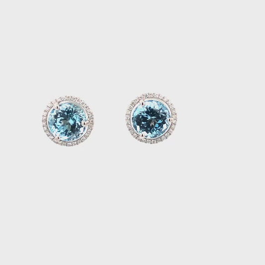 Aquamarine & White Diamond Studs Earrings 4.92ct D.27ct 18K White Gold